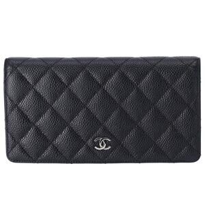CHANEL Caviar Matelasse Long Bifold Wallet A31509 Black Calfskin Caviar